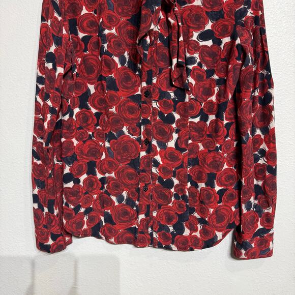 Love Moschino Red Floral Neck Tie Bow Blouse Sz 8 - Picture 4 of 13